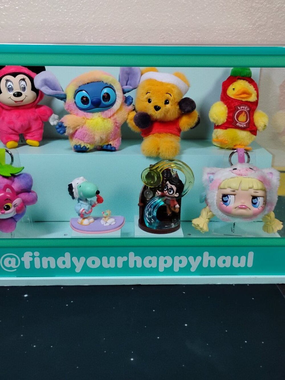 Find Your Happy Haul Display Case with 8 Figures Plush Keychain Lot Pop Mart Sty